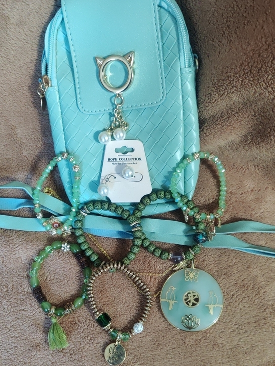 None Handbags - Aqua Quilted Mini Crossbody Bag with Cat Charm